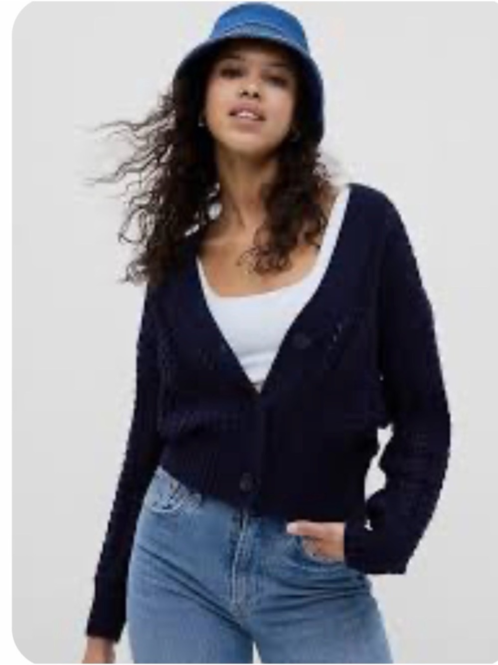 GAP Classic Navy V-Neck Button crochet Cardigan Sweater - Women
